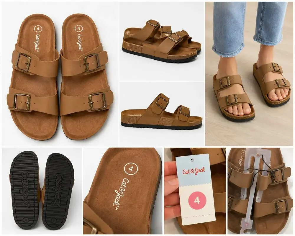 Cat & Jack Kids Double Buckle Slide Sandals – Tan – Size 4